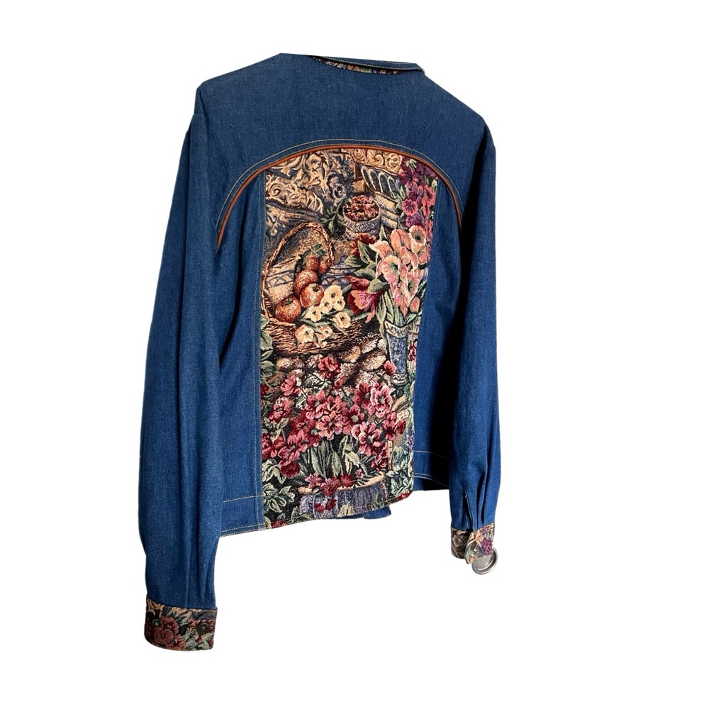 Erin London Vtg Womens Jean Jacket Sz L BurgundyTapestry Art-to-Wear Blazer